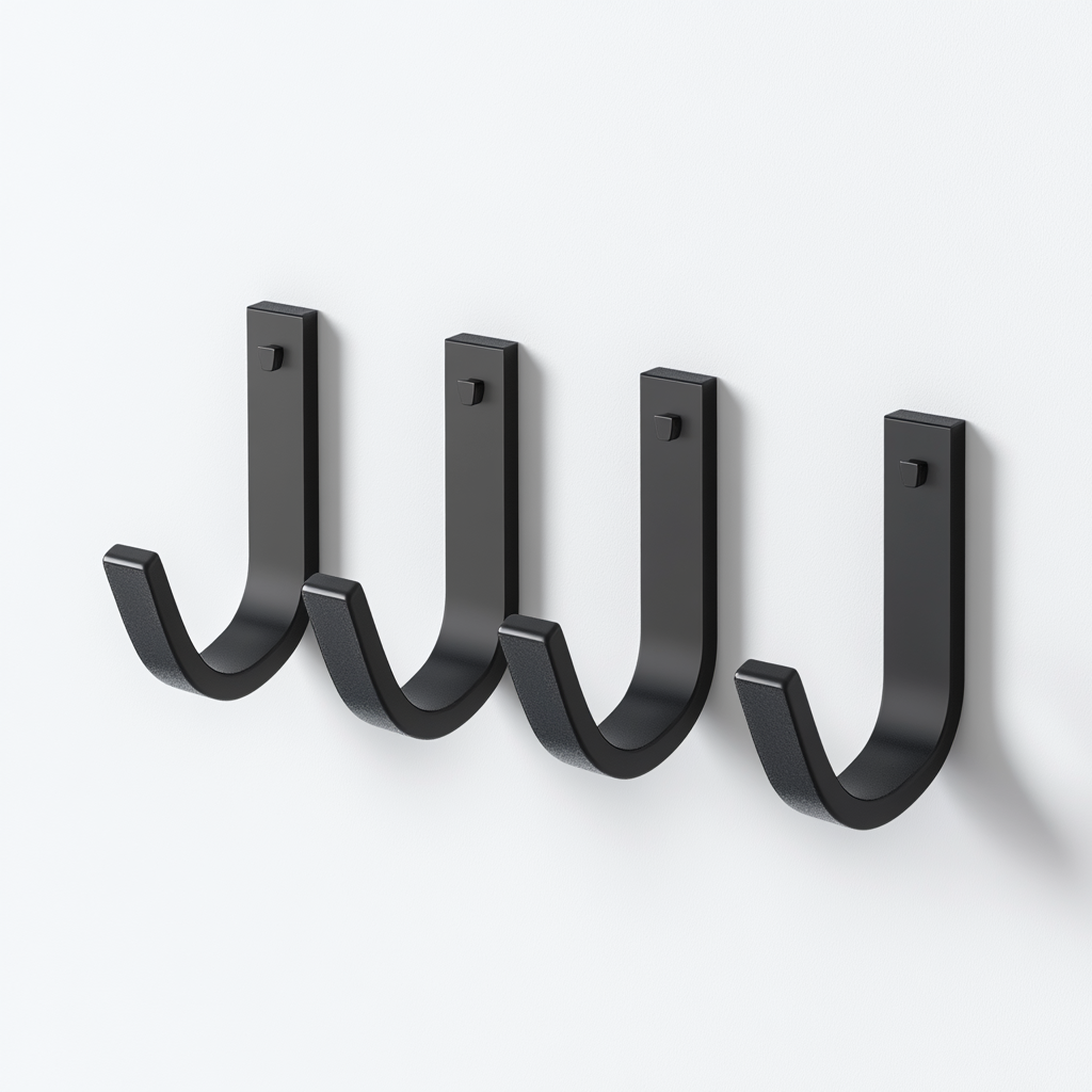 Vjpxm Minimalist Matte Black Adhesive Hooks (4-Pack)