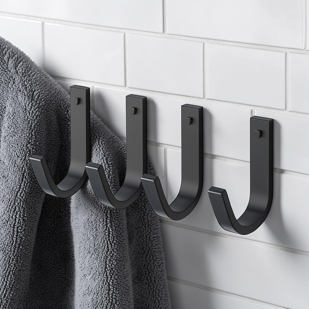 Vjpxm Minimalist Matte Black Adhesive Hooks (4-Pack)