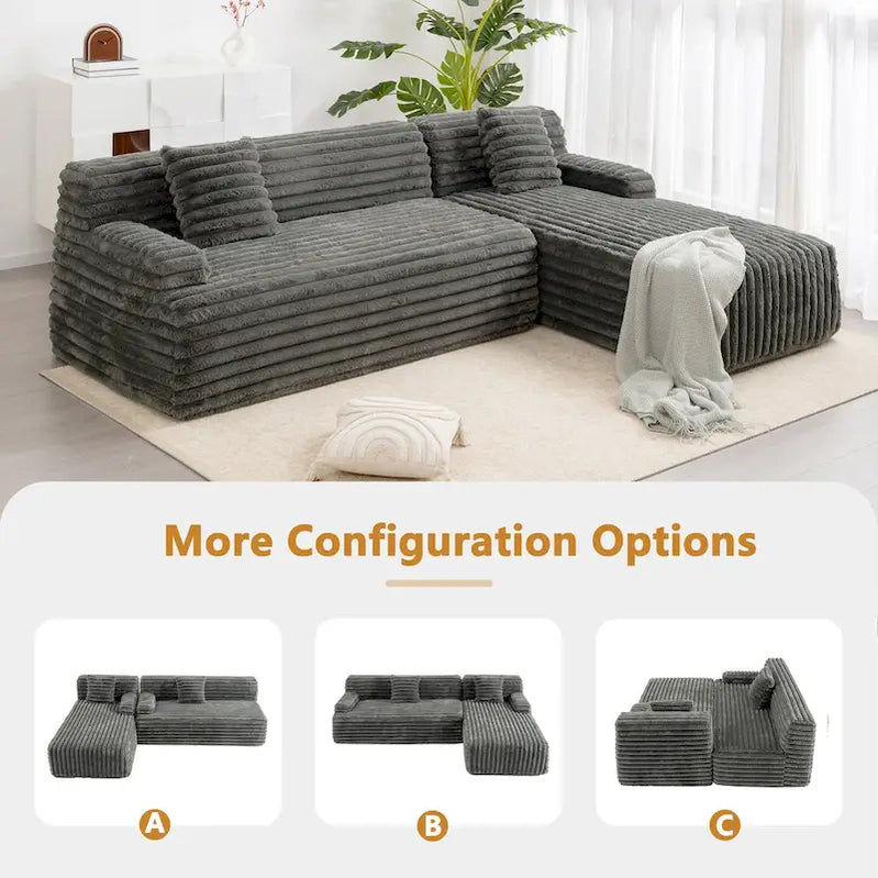 Cloud Sectional Sofa, Modern Upholstered Couch With 2 Throw Pillows, Free-Combined Sofa, Modular Sectional L Shaped Couch