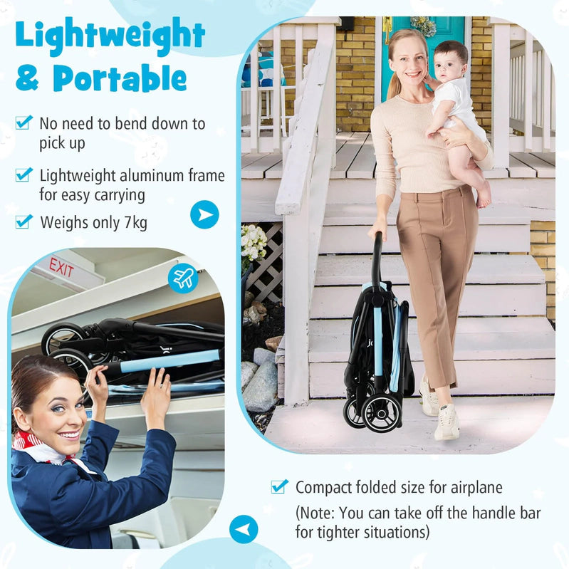 Compact Travel Stroller For Airplane Infant Toddler Stroller w/Adjustable Backrest And Canopy