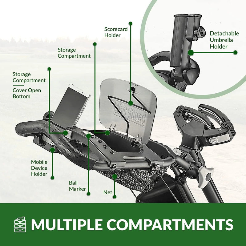 3Wheel Golf Push Cart, Golf Trolley Foldable Collapsible Lightweight Pushcart With Foot Brake, Easy To Open And Close