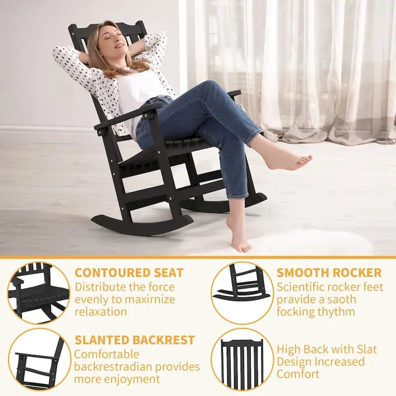 Vrakae 2 Pcs Patio All Weather Resistant High Back Rocking Chair
