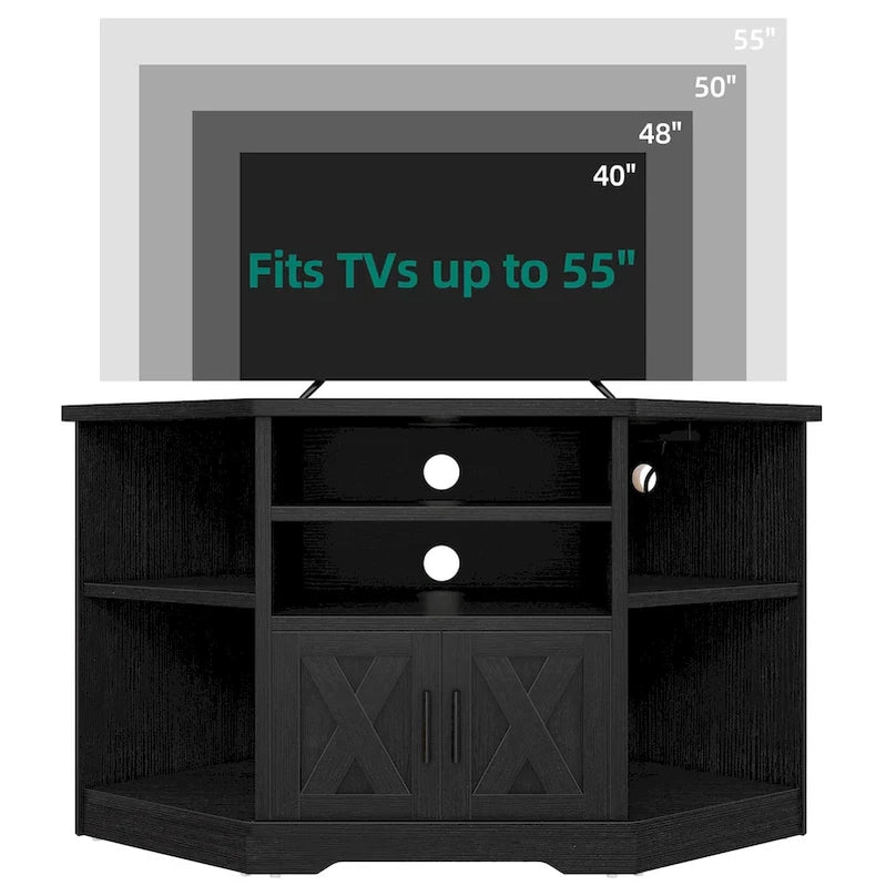 Farmhouse Corner TV Stand Entertainment Center Media Console For TVs Up To 55 With Power Outlet