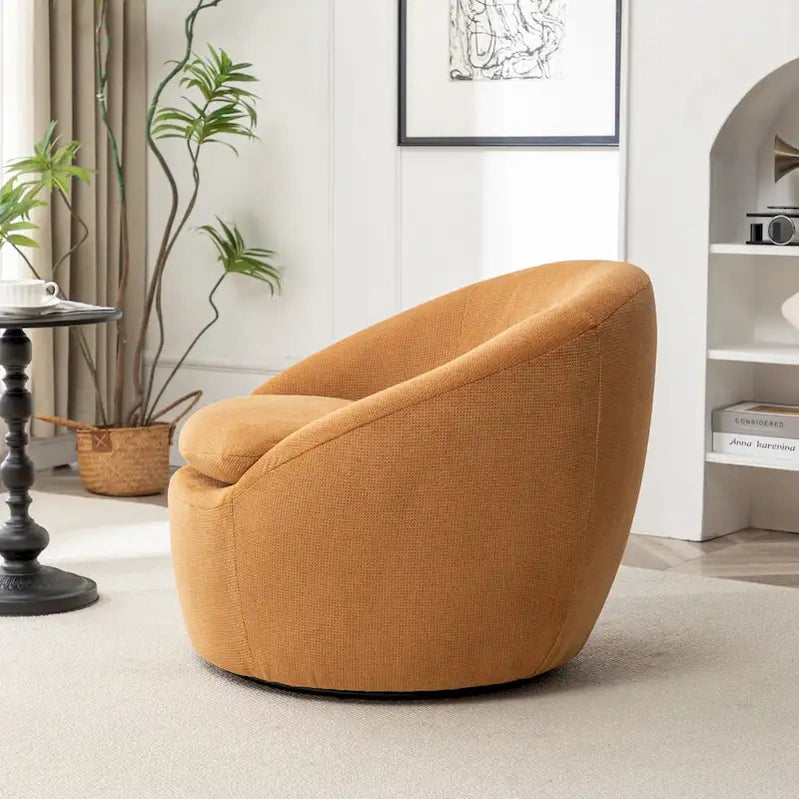 Swivel Barrel Chair, 360 Degree Rotation, Boucle Fabric
