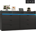 9 Drawer LED Dresser For Bedroom, 58.35 In. Wide Wood Dresser Storage Organizer With Power Outlets For 65 In. TV, Dressers With Open Shelves