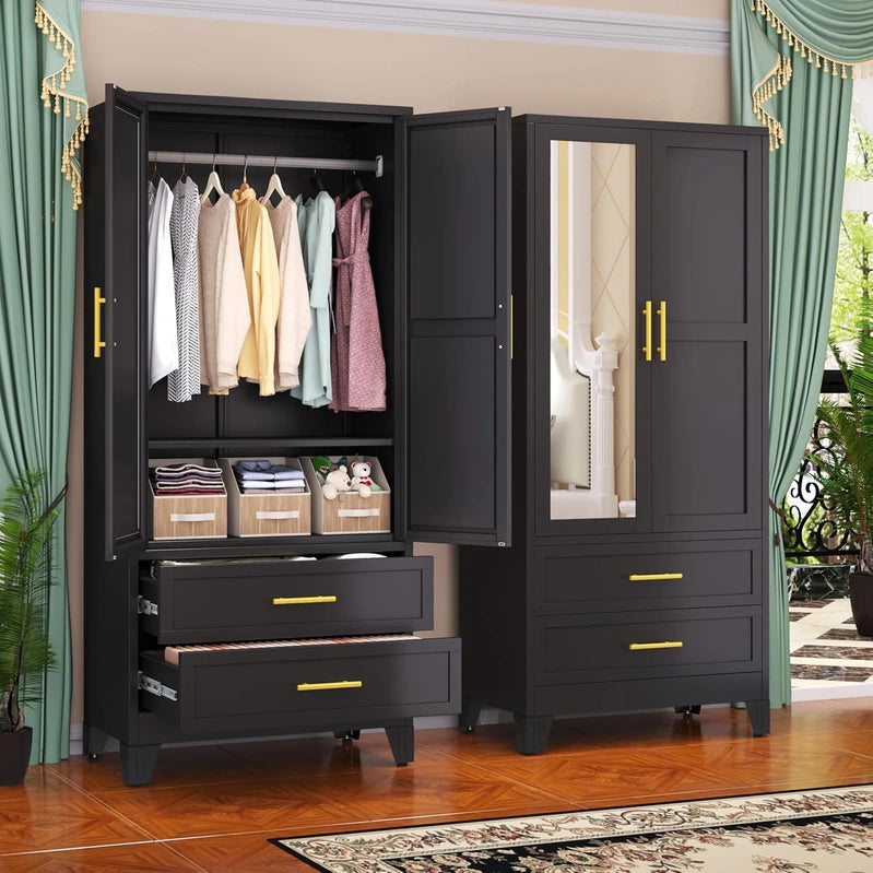 Steel Armoire Wardrobe Closet, 71 In. Metal Clothing Storage Cabinets