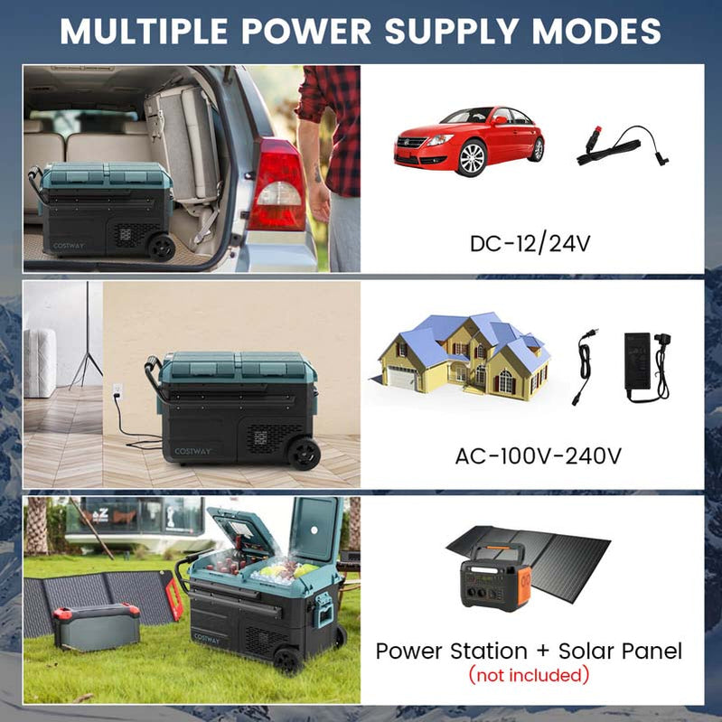 40-Quart Dual-Zone Car Refrigerator With Wheels, 12V/24V DC And 100-240V AC Portable Car Fridge Cooler Freezer