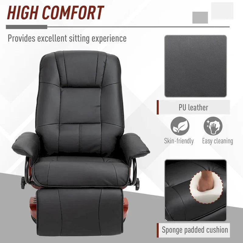 HomCom Faux Leather Adjustable Manual Swivel Base Recliner Chair With Comfortable And Relaxing Footrest