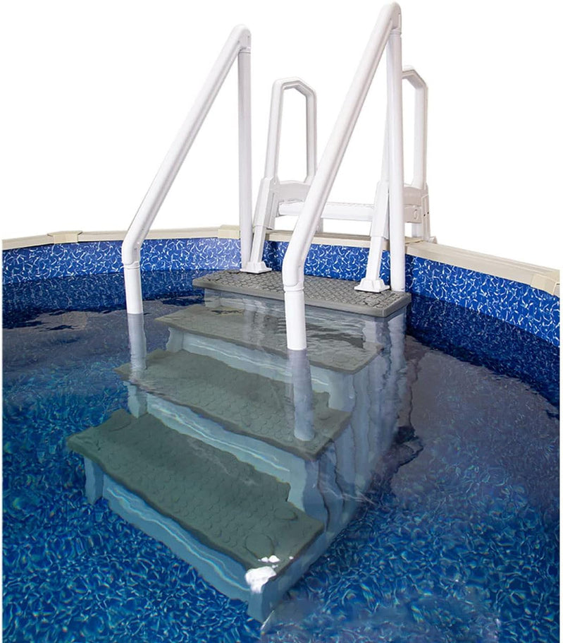 Select Anti-Slip in-Pool Steps, Gray, For Above Ground Swimming Pools, Can Mount To Decks 48 In. To 54 In. H, Safety Stairs Capacity Up To 300 Lbs
