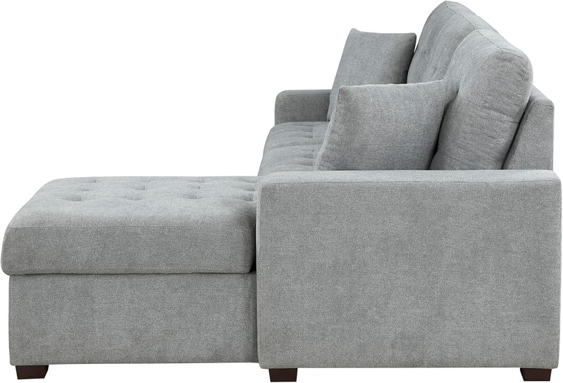 Sleeper Sofa, L Shape Sectional Couch With Right Storage Chaise And Pull Out Sofa Bed, Grey
