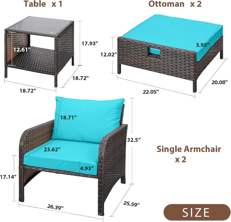 Leveleve Balcony Furniture 5 Piece Patio Conversation Set