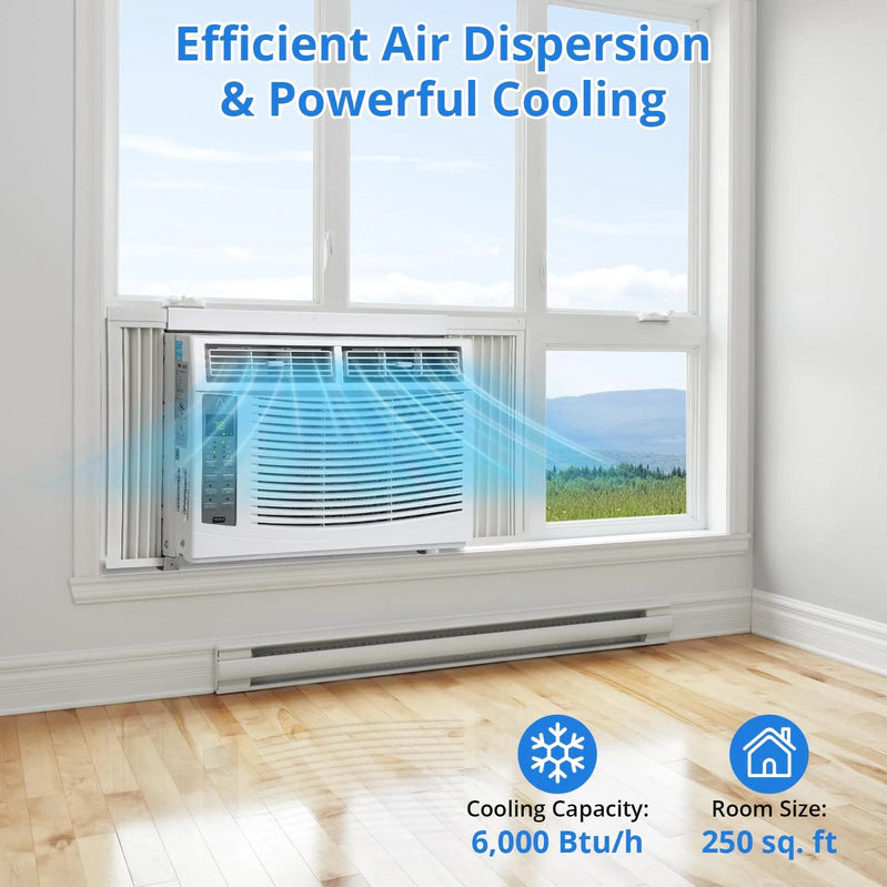 Window Air Conditioner With Reusable Filter And Controls, 6000 BTU 115V, Suitable For 250 Sq. Ft
