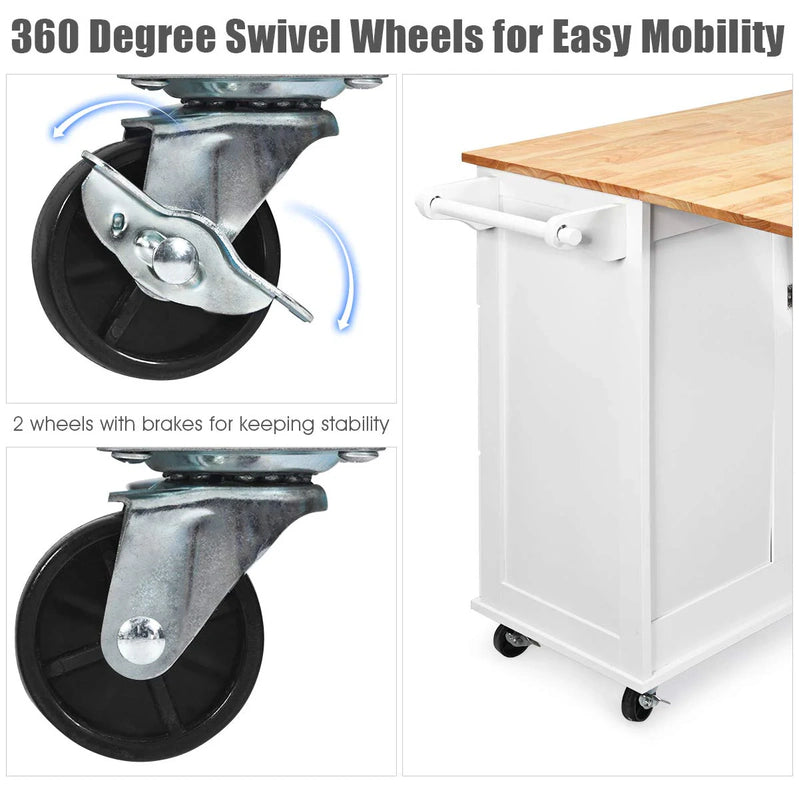 Giantex Kitchen Island Cart, Large Trolley Cart w/Drop-Leaf Tabletop, Large Cabinet, 3 Drawers, Spice Rack, Towel Rack