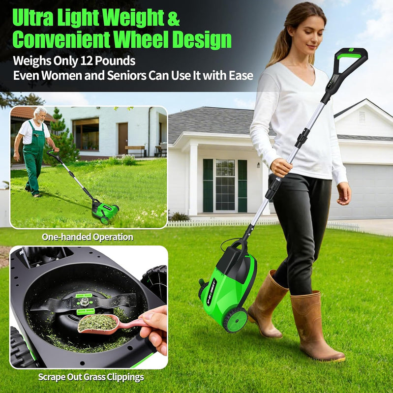 Cordless Lawn Mower, Electric Small Lawn Mower With 2 x 21V 4.0Ah Battery, Lightweight Mini Lawn Mower With Brushless Motor, 3 Cutting Heights