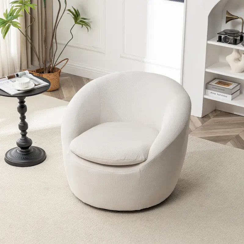 Swivel Barrel Chair, 360 Degree Rotation, Boucle Fabric
