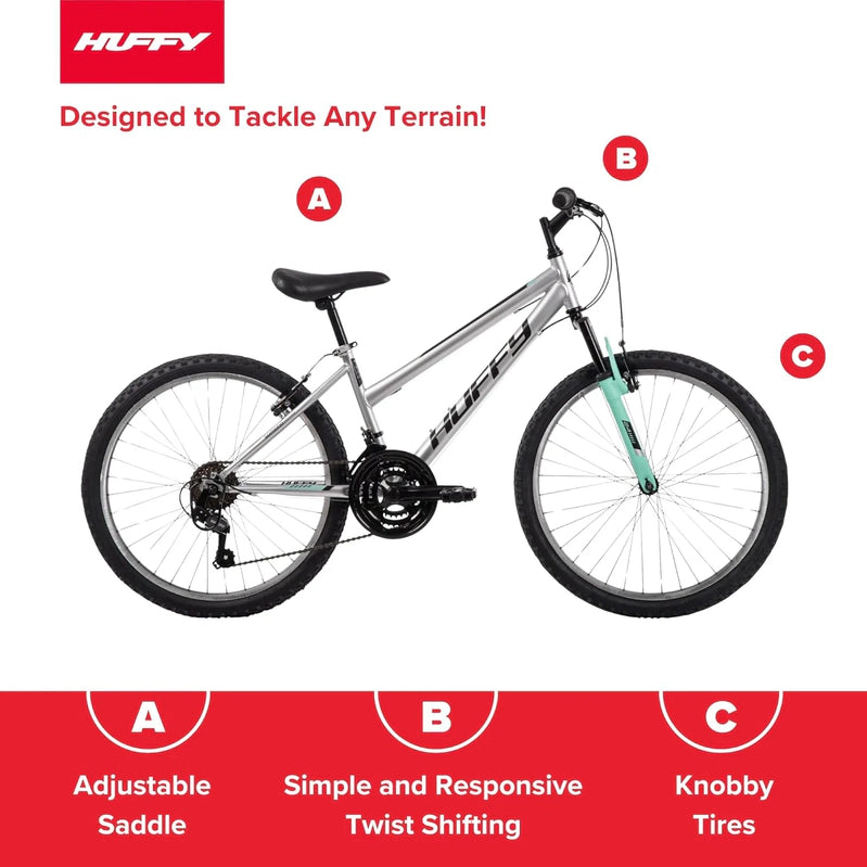 Huffy Stone Mountain Hardtail Mountain Bike For Boys/Girls/Men/Women, 20 In./24 In./26 In. Sizes, 6 Or 21 Speed Shimano Twist Shifting