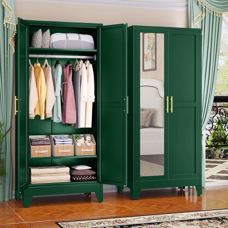 Steel Armoire Wardrobe Closet, 71 In. Metal Clothing Storage Cabinets