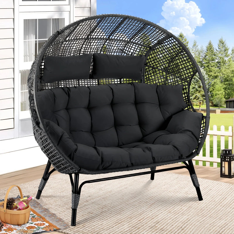 Radiata Double Egg Chair For 2 Person, Oversized Wicker Loveseat With Thick Cushions, 680 Lbs Capacity