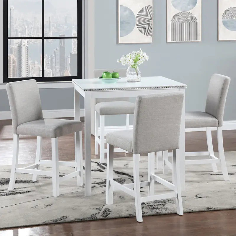Modern 5-Piece Dining Set With Square Counter Height Table And 4 Upholstered Chairs