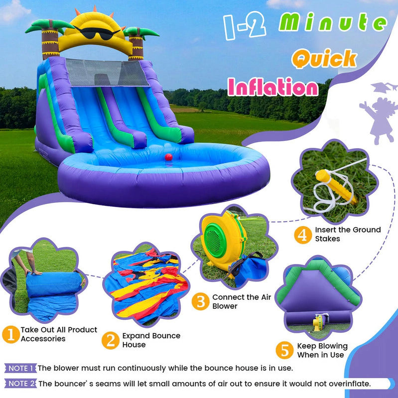 Relunch 26 Ft. Inflatable Double Water Slide For Kids And Adults, PVC Inflatable Water Park With Blower
