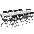 Ktaxon 6 Ft. White Folding Table And 10 Pack Folding Chairs Black, Plastic Table And Chair Set