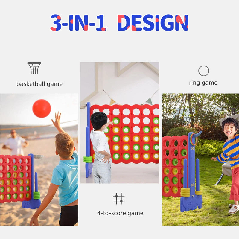 Unicoo 3-in-1 Giant 4 In. A Row Game, Featuring Basketball Hoop, Ring Toss Game And 4-to-Score Game. For Kids And Adults