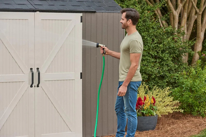 Rubbermaid Resin Garden Shed With Floor, 2.13 x 2.13 M, Weatherproof, Grey, For Storing Garden Tools, Lawnmowers, Bicycles And Pool Accessories