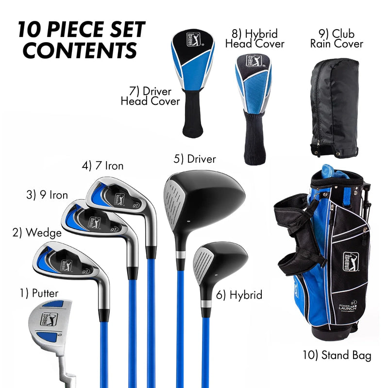 Pga Tour Right-Handed 10 Piece Kids Golf Club Stand Bag Set, Player Height 4'8, 5'2 In., Ages 8-12