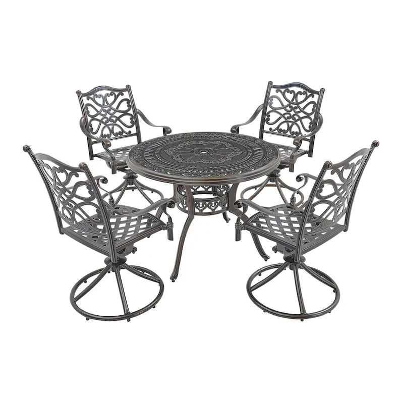 5-Piece Cast Aluminum Patio Dining Set With 4 Swivel Chair