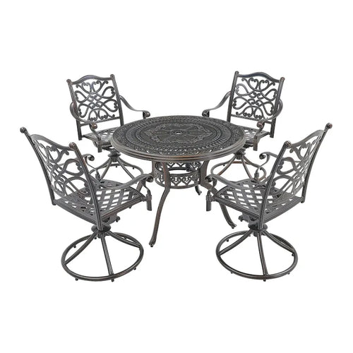 5-Piece Cast Aluminum Patio Dining Set With 4 Swivel Chair