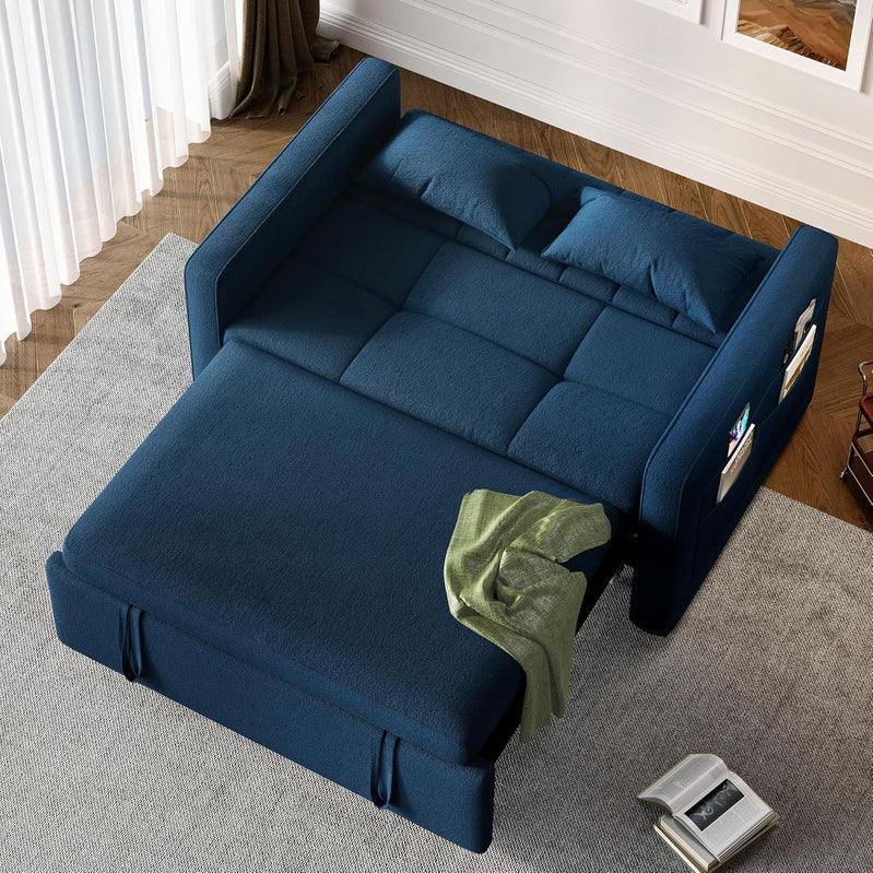 3-in-1 Convertible Sofa Bed, 55 In. Sleeper Sofa With Pull-Out Bed, Cat-Scratch-Proof Fabric Futon Couch With Adjustable Backrest And Side Pocket