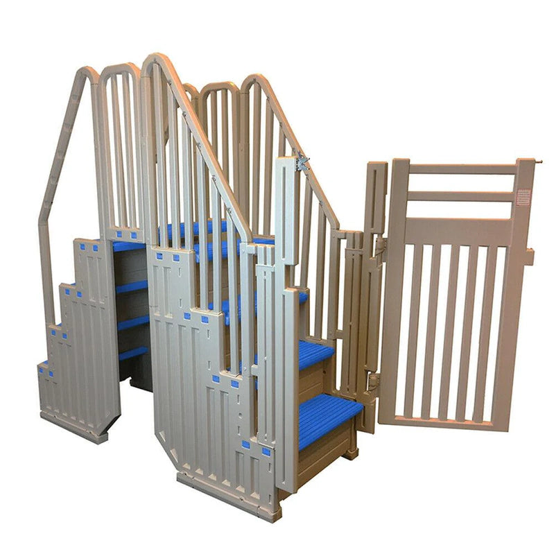 Plastics Above Ground Pool System, Warm Gray, With Blue Steps And Closure