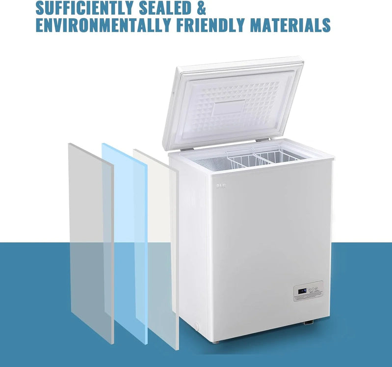 Chest Freezer 5.0Cubic Feet Deep Freezer Freestanding Freezers With 2 Removable Stainless Steel Basket