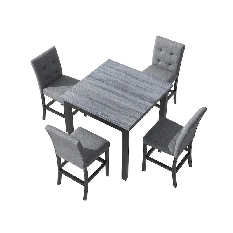 5 Piece Counter Height Dining Set, Wood Dining Table Set With Rectangle Table And 4 Upholstered High Back Chairs