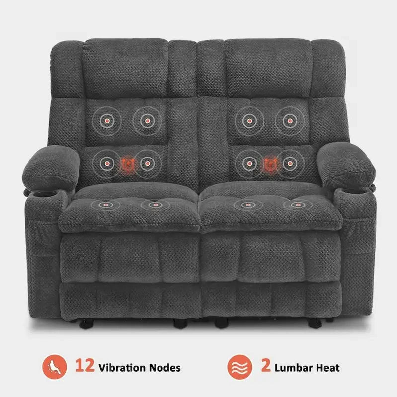 MCombo Power Loveseat Recliner, Electric Reclining Loveseat Sofa With Heat And Vibration, Cupholders, USB Charge Ports RS6314