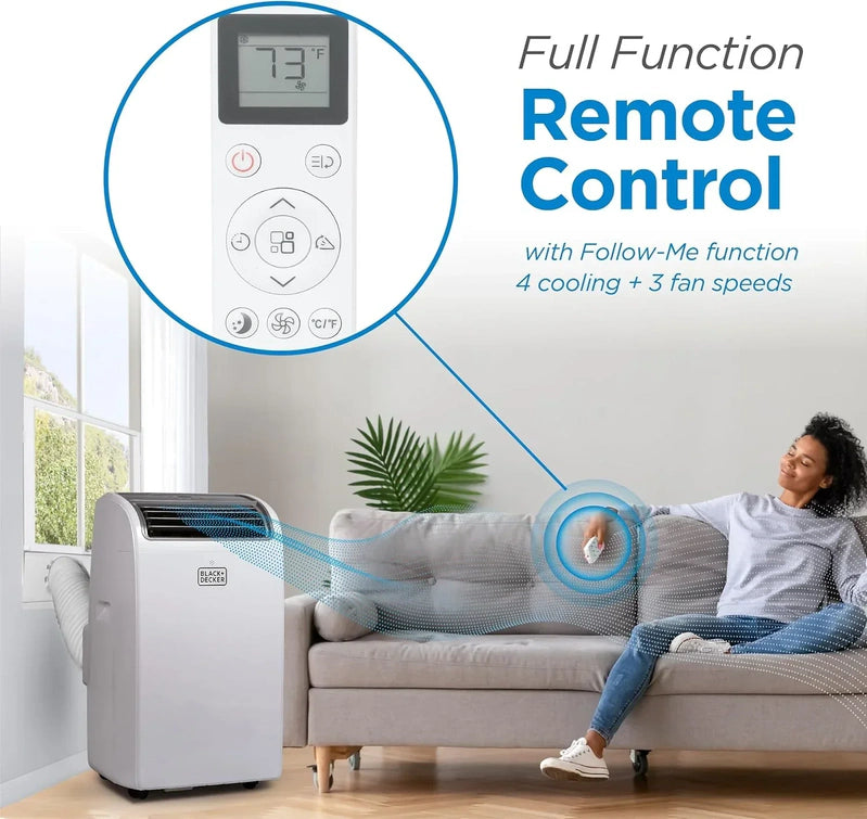 Black Plus Decker 10,000 BTU Portable Air Conditioner For Rooms Up To 450 Sq With Remote Control