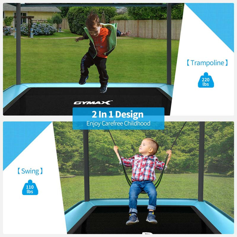 6 Ft. Kids Trampoline With Swing And Safety Fence, Astm Approved Toddler Rectangle Trampoline For 3-8 Year Old