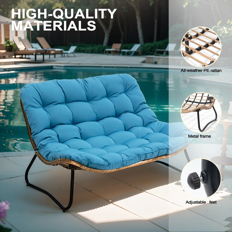 Crestlive Products Patio Loveseat, All-Weather Rattan Large Furniture With Soft Cushions, Outdoor Loveseat For Balcony, Poolside, Backyard, Beige