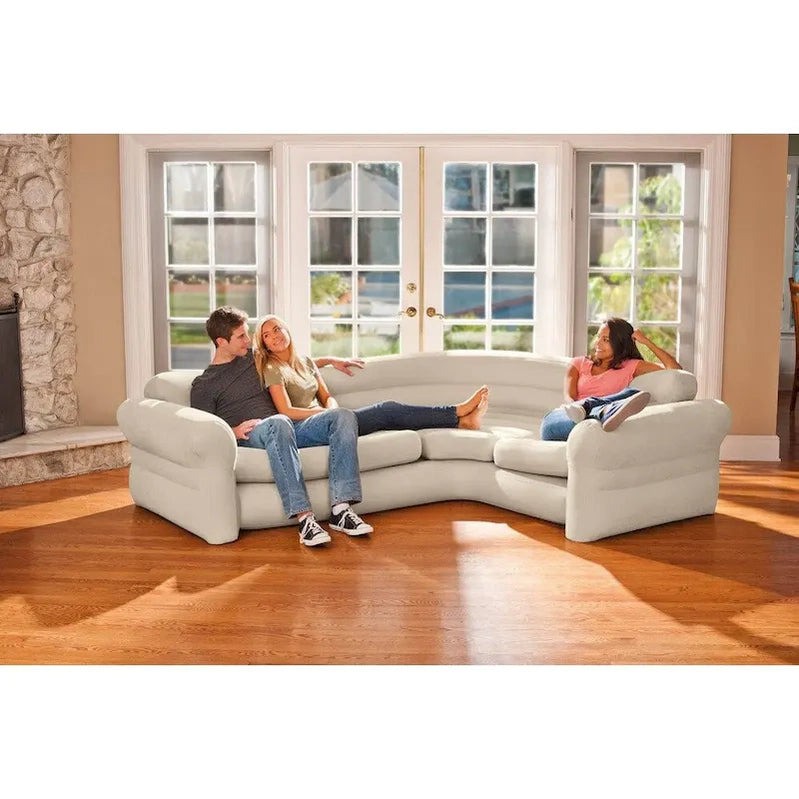 Intex Corner Sofa L-Shaped Inflatable Lounge Couch w/Cupholders, Gray, 2 Pack, 26