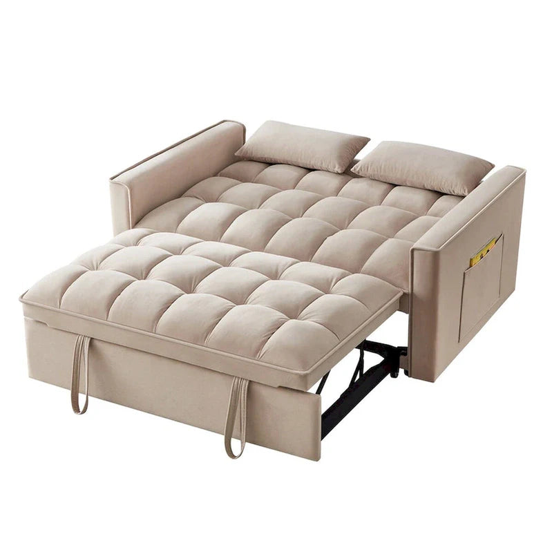 4 in1 Loveseat Sofa Bed With Armrests And Storage Pockets, Multi-Function Tufted Pull-Out Sofa Bed With Adjustable Backrest