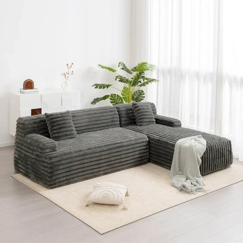 Cloud Sectional Sofa, Modern Upholstered Couch With 2 Throw Pillows, Free-Combined Sofa, Modular Sectional L Shaped Couch