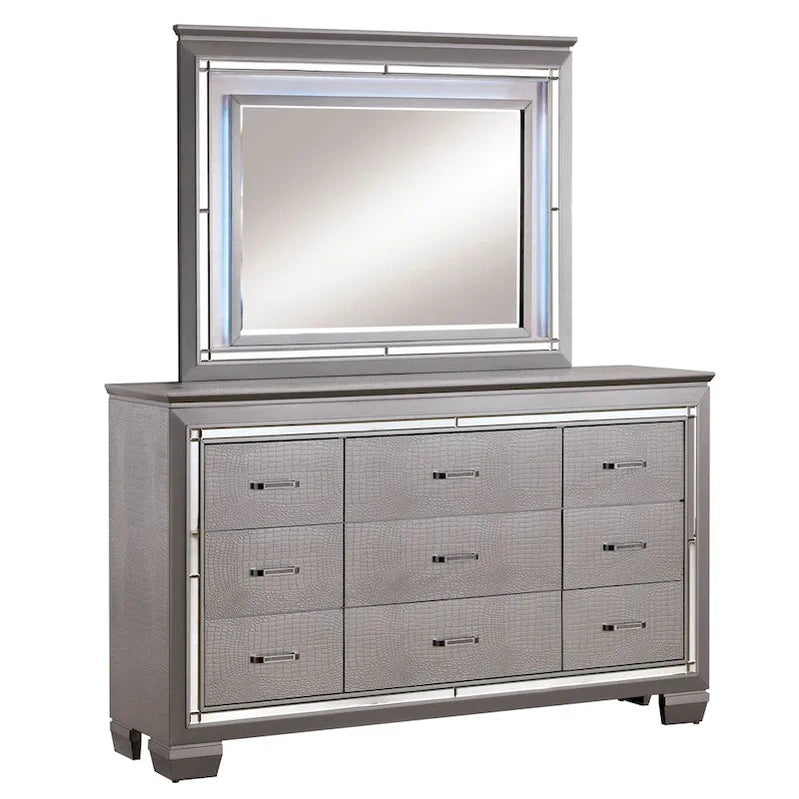 Ruff Crocodile Contemporary Wood 9-Drawer 2-piece Dresser And Mirror Set By Furniture Of America