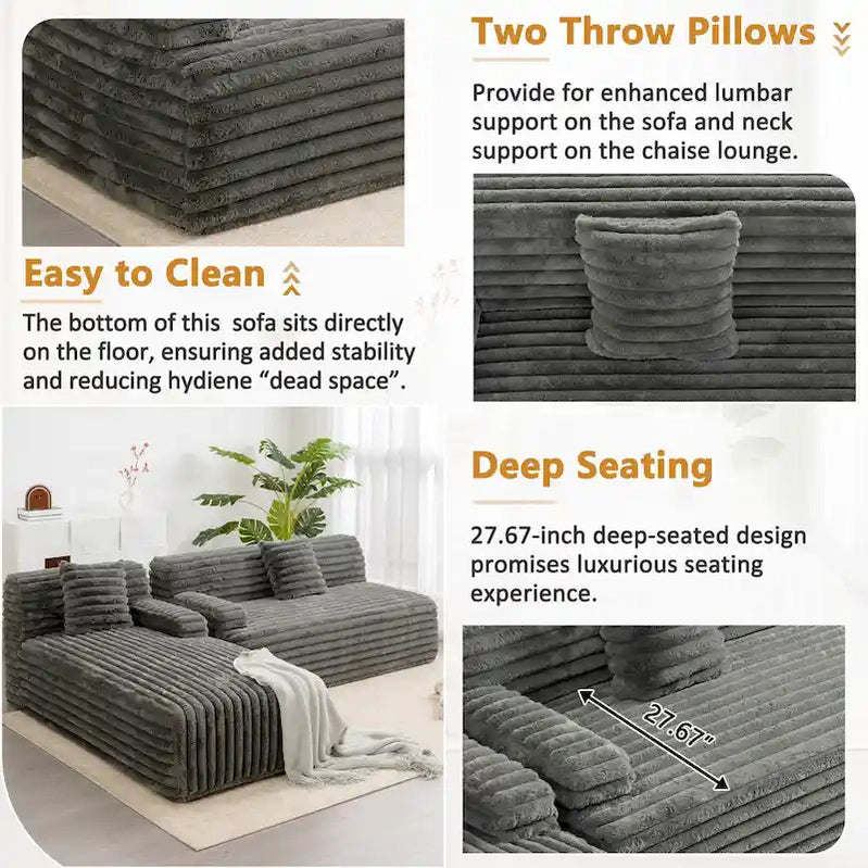 Cloud Sectional Sofa, Modern Upholstered Couch With 2 Throw Pillows, Free-Combined Sofa, Modular Sectional L Shaped Couch