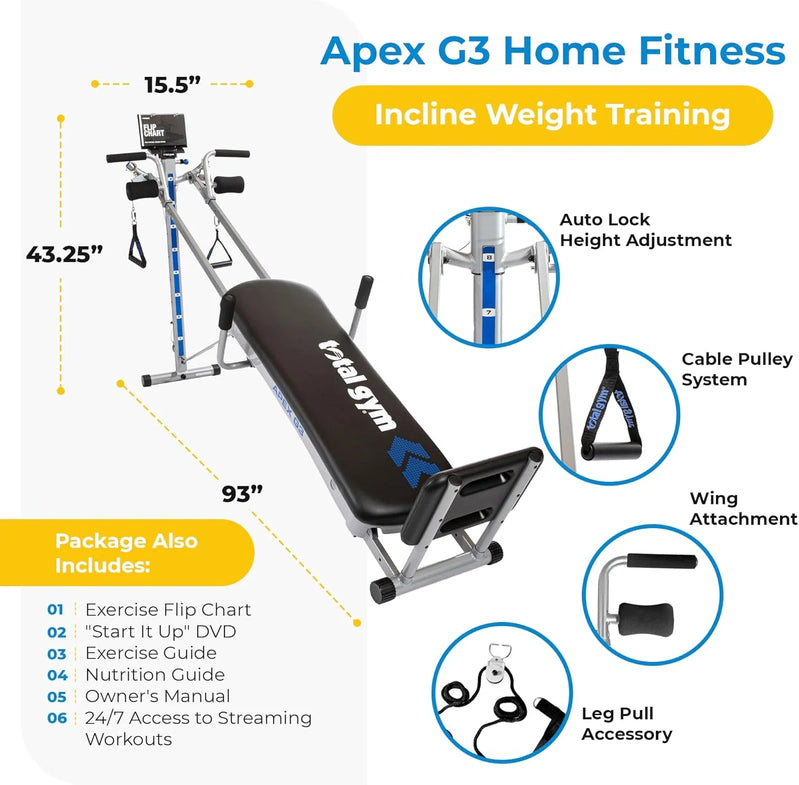 Total Gym Apex Full Body Workout System, Indoor Home Gym