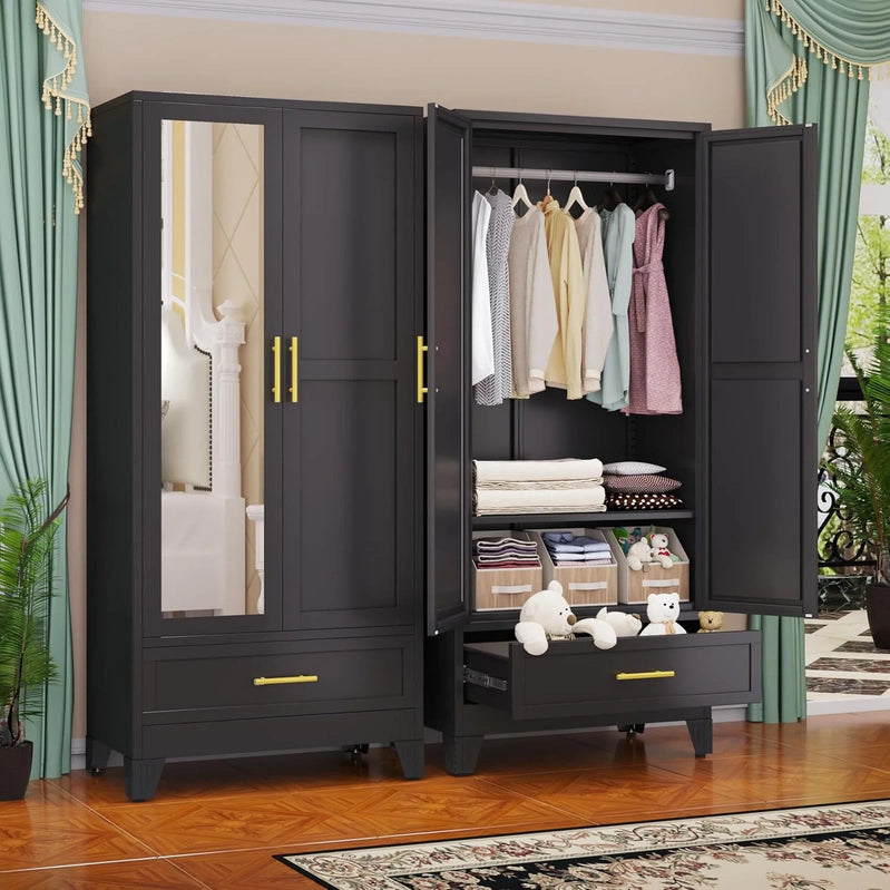 Steel Armoire Wardrobe Closet, 71 In. Metal Clothing Storage Cabinets