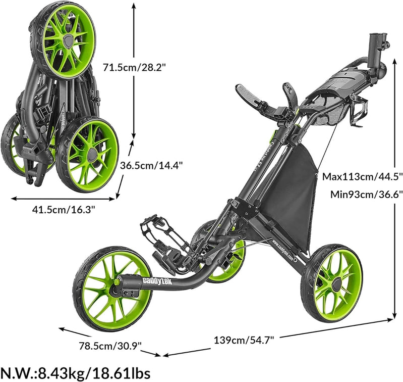 3Wheel Golf Push Cart, Golf Trolley Foldable Collapsible Lightweight Pushcart With Foot Brake, Easy To Open And Close