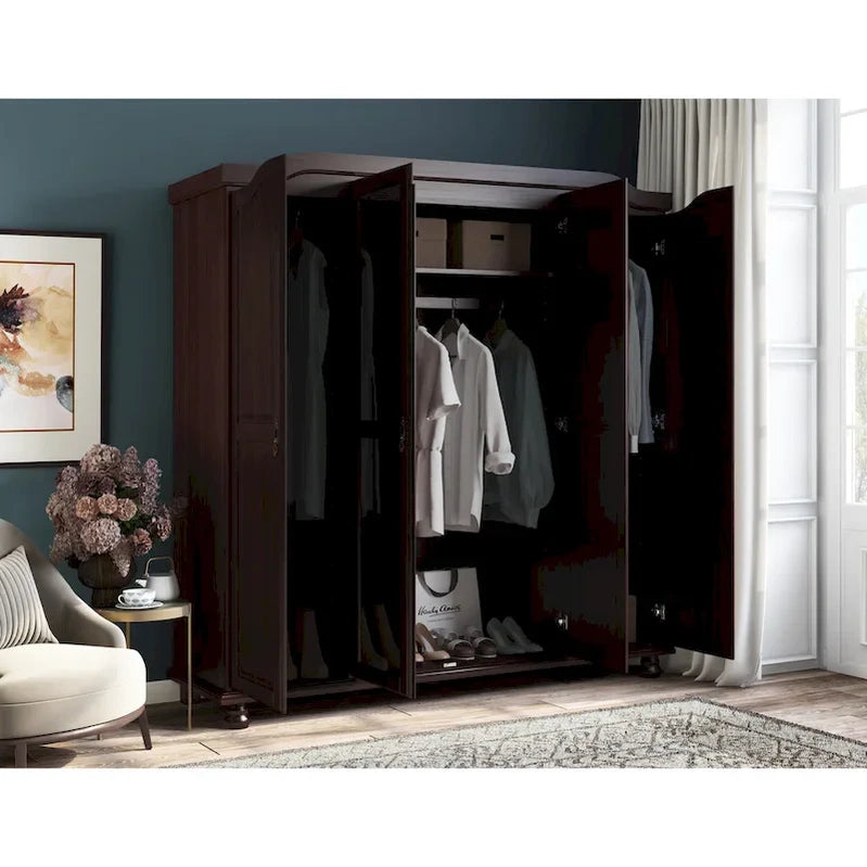 Palace Imports 100% Solid Wood Kyle 4-Door Wardrobe Armoire With Solid Wood Or Mirrored Doors