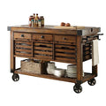 Kitchen Cart With 3 Drawers In Distressed Chestnut
