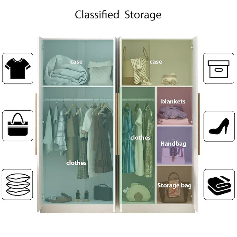 Modern Freestanding Solid Wood Wardrobe Closet With Storage Shelves