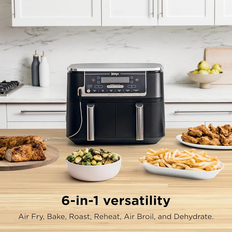 Ninja Foodi 10QT 6-in-1 DualZone Smart XL Air Fryer, 2 Independent 5QT Baskets, Smart Cook Thermometer, Match Cook, Smart Finish, Air Fry, DZ550